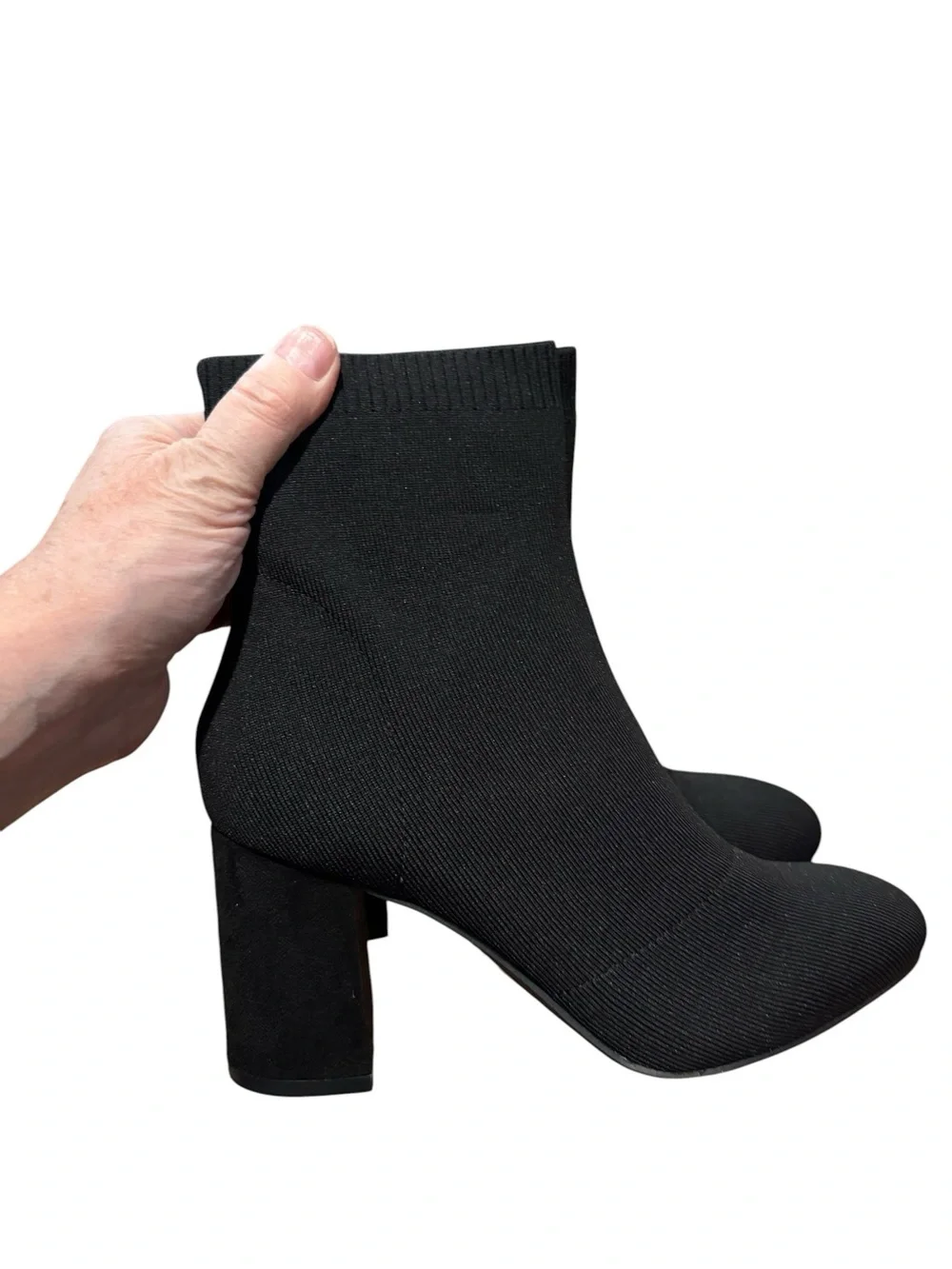 New in Box MIA Erika Black Stretch-Knit Sock Bootie Knit Ankle Bootie Block Heel